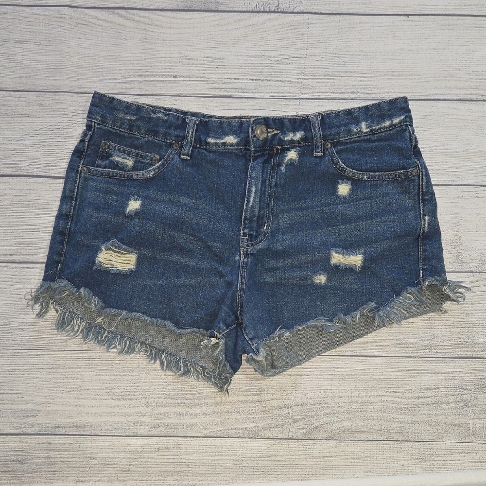 Free People Women's Distressed Denim Shorts Blue Size 30